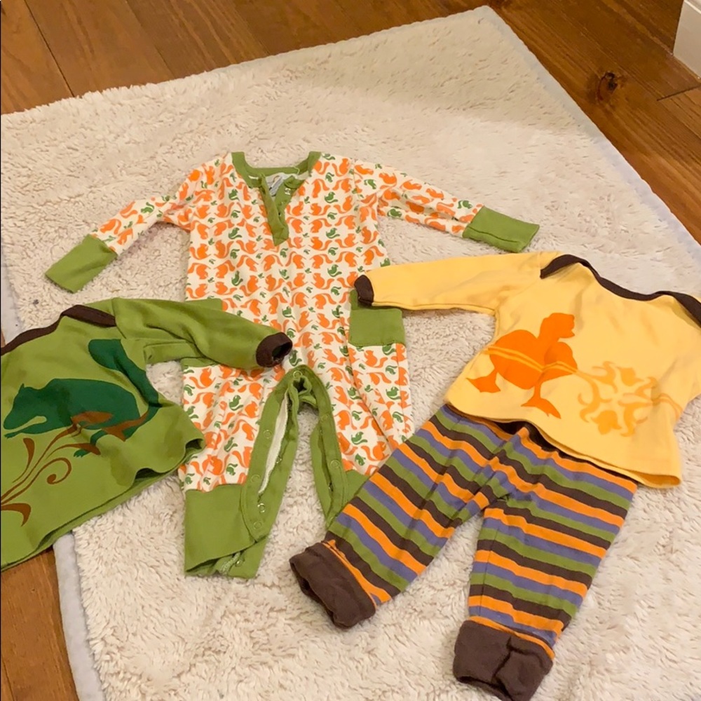 Positively organic romper, shirts and pants